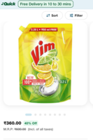 Vim Lemon Dishwash Liquid 3.2 L Online at Best Prices in India