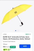 EUME 16.5" Umbrella (2 Fold, Auto Open, UV Protective, Solid, Yellow) maxsaver( location specific)