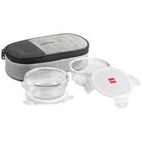 Cello Lunch Box - Delighta, Borosilicate Glass, Round, Clear, With Jacket, Microwave Safe, 400 ml (Set of 2)(location specific)