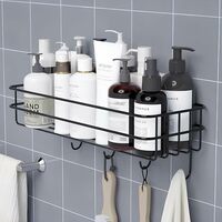 Boniry Stainless Steel Bathroom Shelf for Wall, Self Adhesive Bathroom Organiser, 4 Hooks for Towel Holder