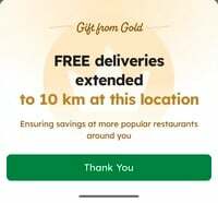 Free delivery on zomato extended till 10KM (Location Specific) - Gift From Gold