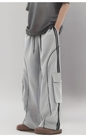 Mehrang Cargo Pants with White Piping, Black Streetwear Track Pants, Side Pockets, Casual Athletic Wear 