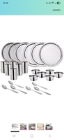 Wonderchef Venice Stainless Steel Dinner Set of 24pcs | Plates, Glasses, Bowls, Spoons | Classic Design and Gloss Finish | 100% Food-Grade Stainless Steel | Non-Corrosive, Unbreakable | Easy to Clean

