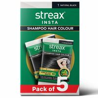 Streax Insta Shampoo Hair Colour |no ammonia| for Women and Men, Natural Black - Pack of 5  (240ml)