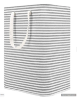 Grey Striped Linen Cotton Foldable 60 Ltr Laundry Basket