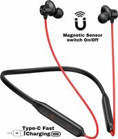 60 Hours Playtime,Waterproof Bluetooth Wireless Neckband Headpones N1 Bluetooth Headset (Red, In the Ear)