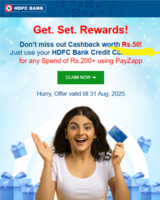 25% discount - HDFC Rupay CC + Smart buy Rs. 50 cashback offer for spend of Rs. 200 (User Specific)