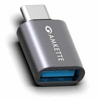  Amkette USB 3.0 Type-C Male to USB-A Female OTG Adapter, 5Gbps Data Transfer, 15W Fast Charging | Compact, Portable & Durable Aluminum Alloy | Universal Compatibility for Laptops & More 