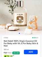 Nat Habit 100% Virgin Coconut Oil For Baby with Vit. E For Baby Skin & Hair 100ml(maxsaver
