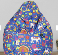 Urban Desi Print XXXL Fabric Bean Bag with Beans in Blue Indian Colour