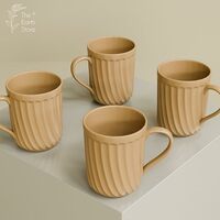 The Earth Store Caramel Grooved Ceramic Coffee Mug Set of 4, 350ML | Tea Mug | Dishwasher & Microwave Safe | Perfect for Birthday Gift & Daily Use