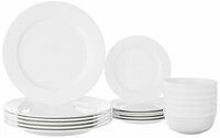Amazon Brand - Solimo Ceramic Geometric Dinner Set( White ,18 Pieces )