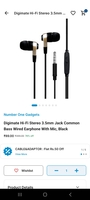 Digimate Hi-Fi Stereo 3.5mm Jack Common
Bass Wired Earphone With Mic, Black