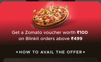 Get Zomato Voucher Worth 100 On Blinkit Orders Above 499 rs