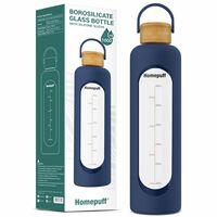 Homepuff 1000ml Glass Water Bottle with Silicone Sleeve & Bamboo Lid At Just Rs.849