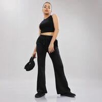 Springman Solid Black Baggy Track Pant For Woman | M