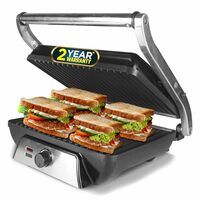 iBELL SM1201G 2000W Electric Sandwich Maker – Grill & Toast Function, Floating Hinge System, Cool-Touch Handle, Large Size (Silver, 34 x 34 x 12 cm)