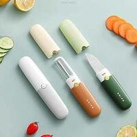 Eloxee Multifunctional 2 in 1 Stainless Steel Fruit Knife and Peeler - Dual-Use Kitchen Tool for Fruits and Vegetables, Portable Outdoor Peeling (Medium, Multicoloured)