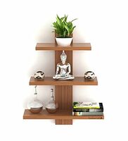 Furniture Cafe® Wooden Wall Shelves for Living Room | for Home Decor Items | Floating Book Rack for Study Room, Office, Kitchen 3Tiers | Size- Standard | Colour- Brown