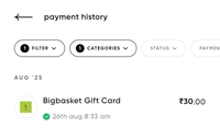 Bigbasket / Uber Giftcard worth ₹100 at ₹30 only [70% discount]