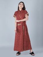 Bellamy Handprinted Cotton House Coats for Women s Nightwear | 9 | XL - Maroon [SuperSaver]