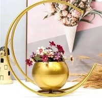 Deco Art Corp Moon Vase Designer Moon Shape Vase Gold Metal Table Decorative Flower Pot Iron Vase  (10 inch, Gold)