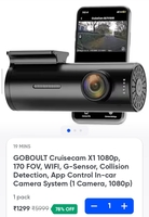 GOBOULT Cruisecam X1 1080p, 170 FOV, WIFI, G-Sensor, Collision Detection, App Control In-car Camera System (1 Camera, 1080p