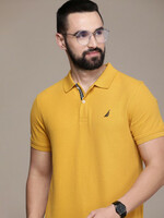 NAUTICA Men Solid Polo Neck Pure Cotton Yellow T-Shirt
