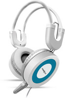 Frontech Wired Multimedia Headphones with Mic | 3.5mm Dual Audio Jack| Adjustable Wired  (White+Blue, On the Ear)