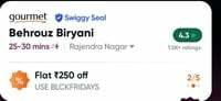 FLAT 250 OFF on Behrouz Biryani SWIGGY Black Friday deal 