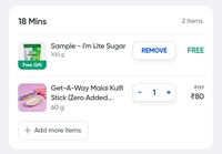 Get a sample (I'm lite sugar) free on buying any Get-a-way ice cream/kulfi (location specific - chennai)