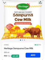 Heritage Sampurna Cow Milk 500ml