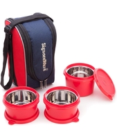 Signoraware Stainless Steel Executive Microsafe Steel 3 Tier Lunch Box (Red) - Set of 3