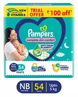 Pampers Complete Skin Comfort Pants, Anti-rash blanket, Lotion with Vitamin E & Aloe Vera, New Born size baby Diapers, (Nb) 54 Count