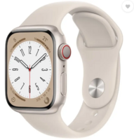Apple Watch Series 8, 41mm GPS + Cellular ECG app, Temperature sensor, Crash Detection  (Starlight Sport Strap, Regular)