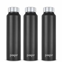 PEXPO Chromo ISI Certified Stainless Steel Water Bottle, 750ml, Knight Black (Pack of 3)