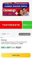CloseUp Toothpaste Jumbo Pack 600g @ Rs 227