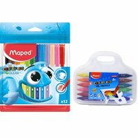 MAPED Colouring Kit - 2Pcs Set Washable Felt Tip Pen X12 Shades Oil Pastels 12 Shades