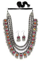  Fancy Oxidised Silver Tribal Necklace Jewellery Set for Women 