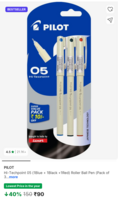 Pilot Hi-Techpoint 05 (1Blue + 1Black +1Red) Roller Ball Pen on Flipkart