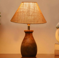 Beige Jute Table Lamp With Wood Base