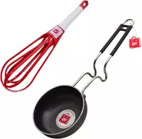 Tadka Pan/Fry Pan with Steel Handle and Foldable Plastic Whisker Beater