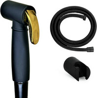 Premium BLACK Health Faucet Jet Spray With Gold Button