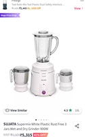 Sujata Supermix White Plastic Rust Free 3 Jars Wet and Dry Grinder-900W