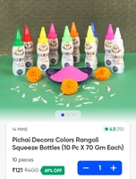 Pichai Decora Colors Rangoli Squeeze Bottles (10 Pc X 70 Gm Each)