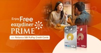 Free EazyDiner Prime Membership on Reliance SBI RuPay Credit Cards