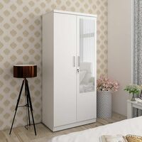 Home Centre Helios Reynan 2-Door Wardrobe with Mirror - White (Engineered Wood)