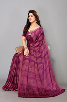 FABMORA  Printed, Blocked Printed Daily Wear Chiffon, Georgette Saree  (Magenta) 
