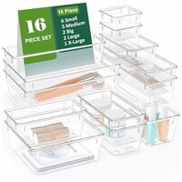 JD FRESH 16 Pieces 5 Size Transparent Drawers Organisers/Unbreakable Drawer Organizer Tray