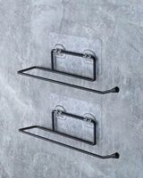 Madhuvan Self Adhesive GI Steel Toilet Paper Stand/Tissue Roll Hanger for Bathroom/Nepkin Holder/Towel Holder (Black Pack of 2)